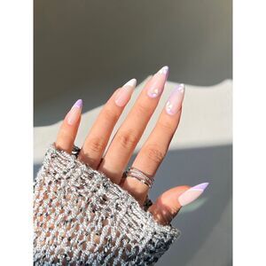 24 pcs Acrylic French Almond Press On Nail Set Reusable